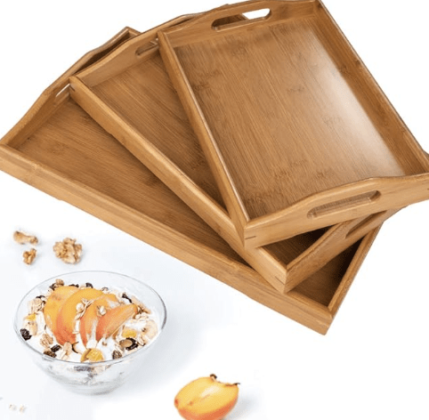 Wood Serving Tray with Handles Boobam Serving Tray Set for Food,Breakfast,Dinner,Ottoman Coffee Table, Parties,Restaurants(3 Pack) - Image 6